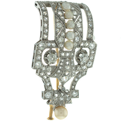 Miscellaneous Brooch Diamonds, Pearls Platinum