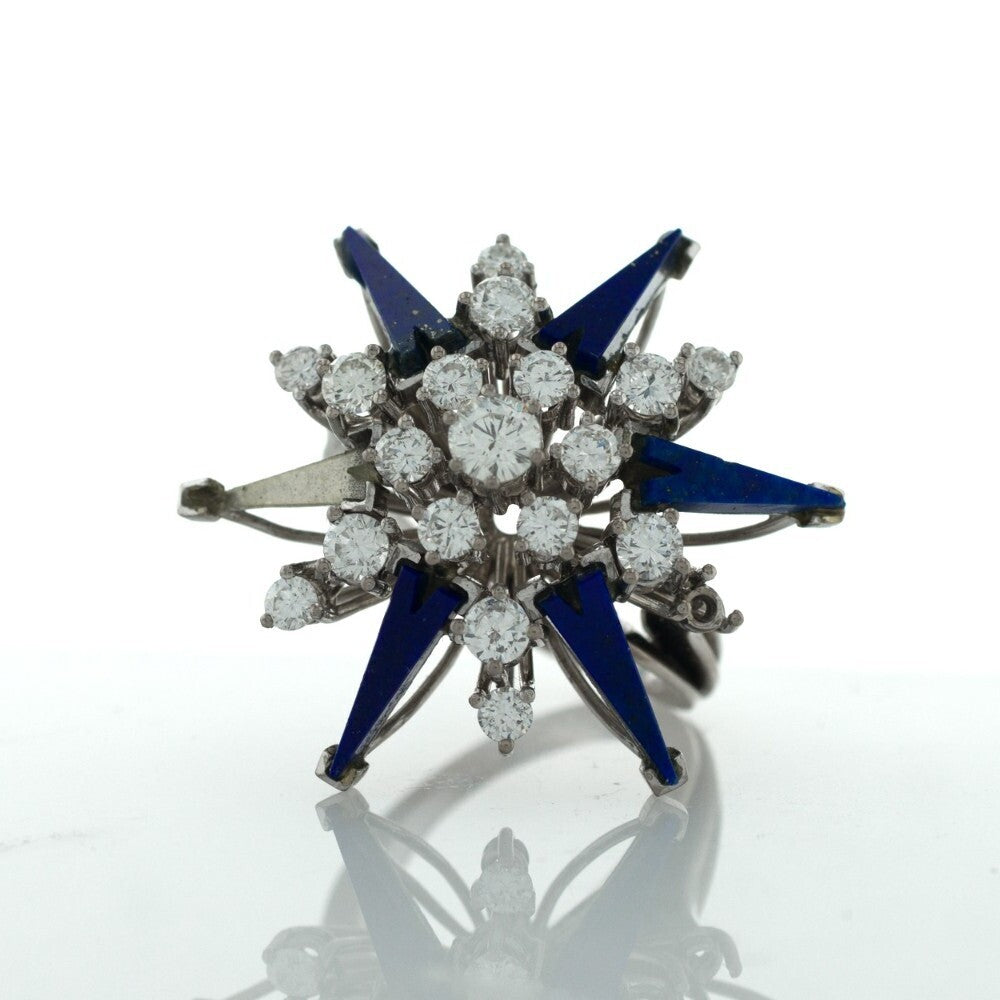 Miscellaneous Diamond And Lapis Star Ring White Gold