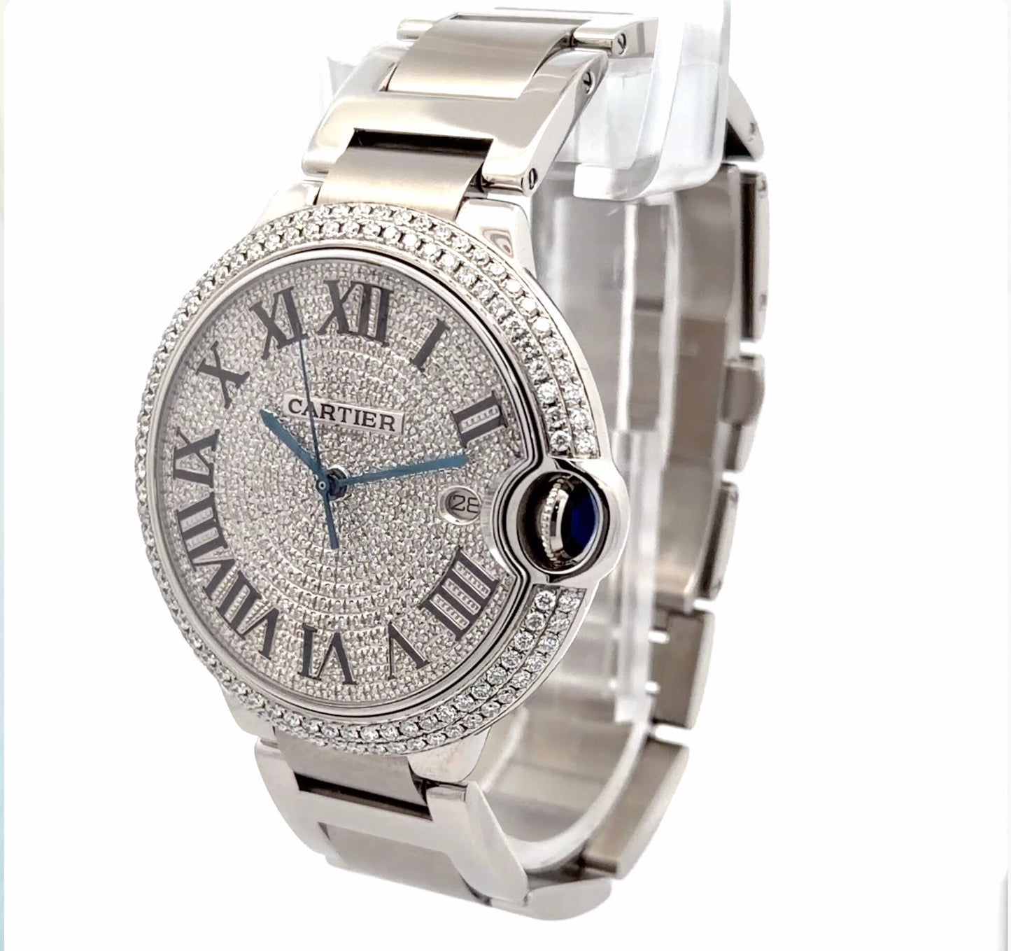 Mens Cartier Ballon Bleu Steel 42mm Diamond Watch