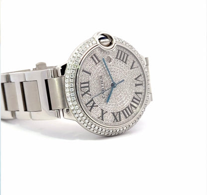 Mens Cartier Ballon Bleu Steel 42mm Diamond Watch