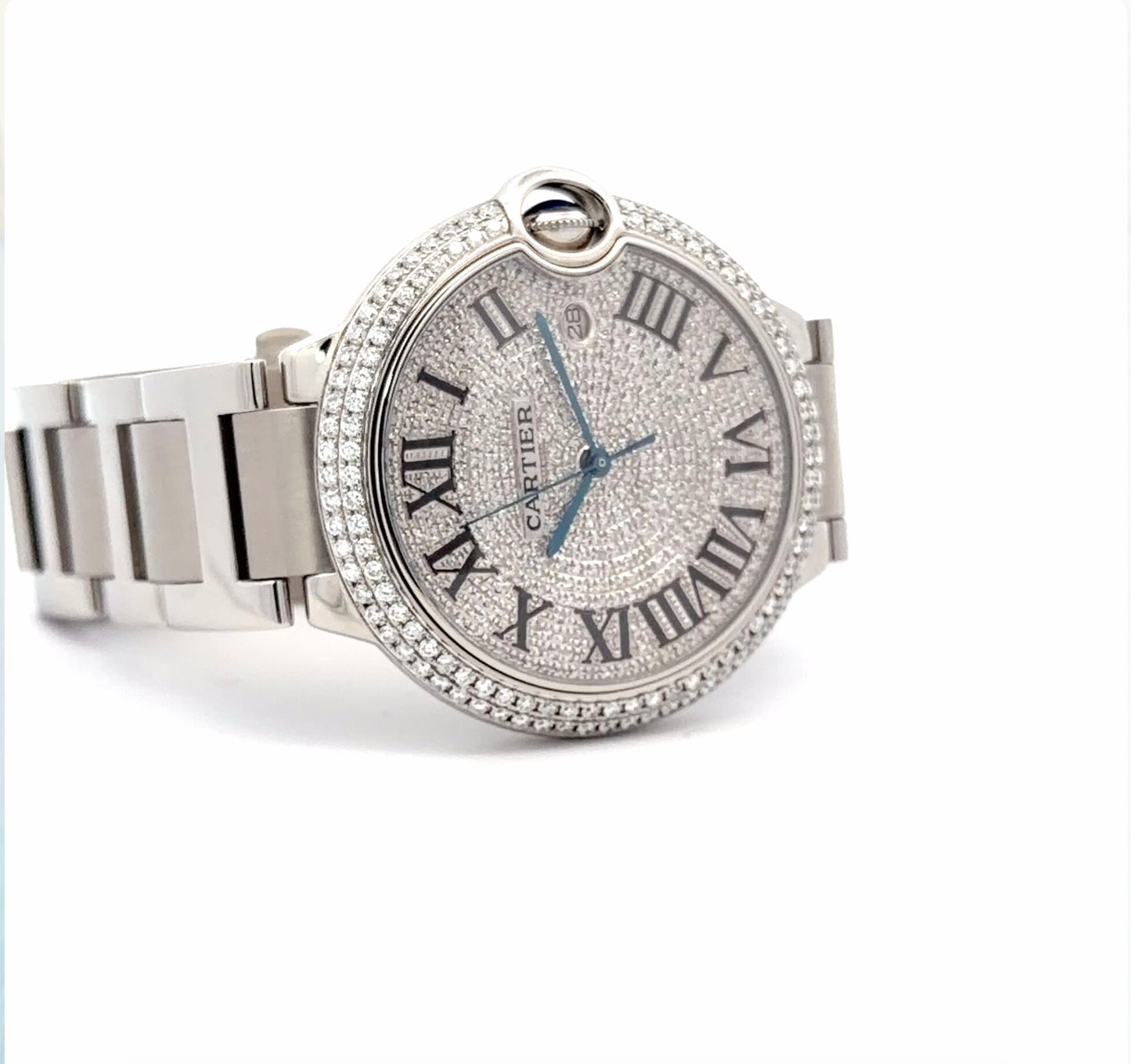 Mens Cartier Ballon Bleu Steel 42mm Diamond Watch