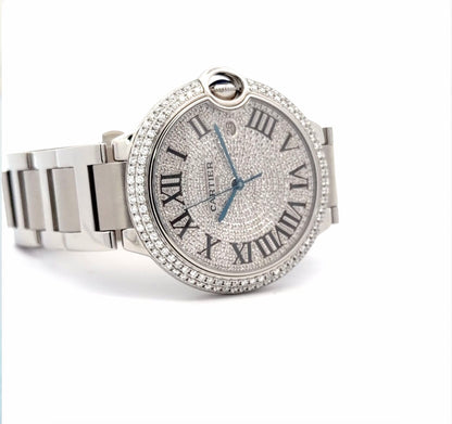 Mens Cartier Ballon Bleu Steel 42mm Diamond Watch