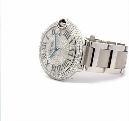 Mens Cartier Ballon Bleu Steel 42mm Diamond Watch