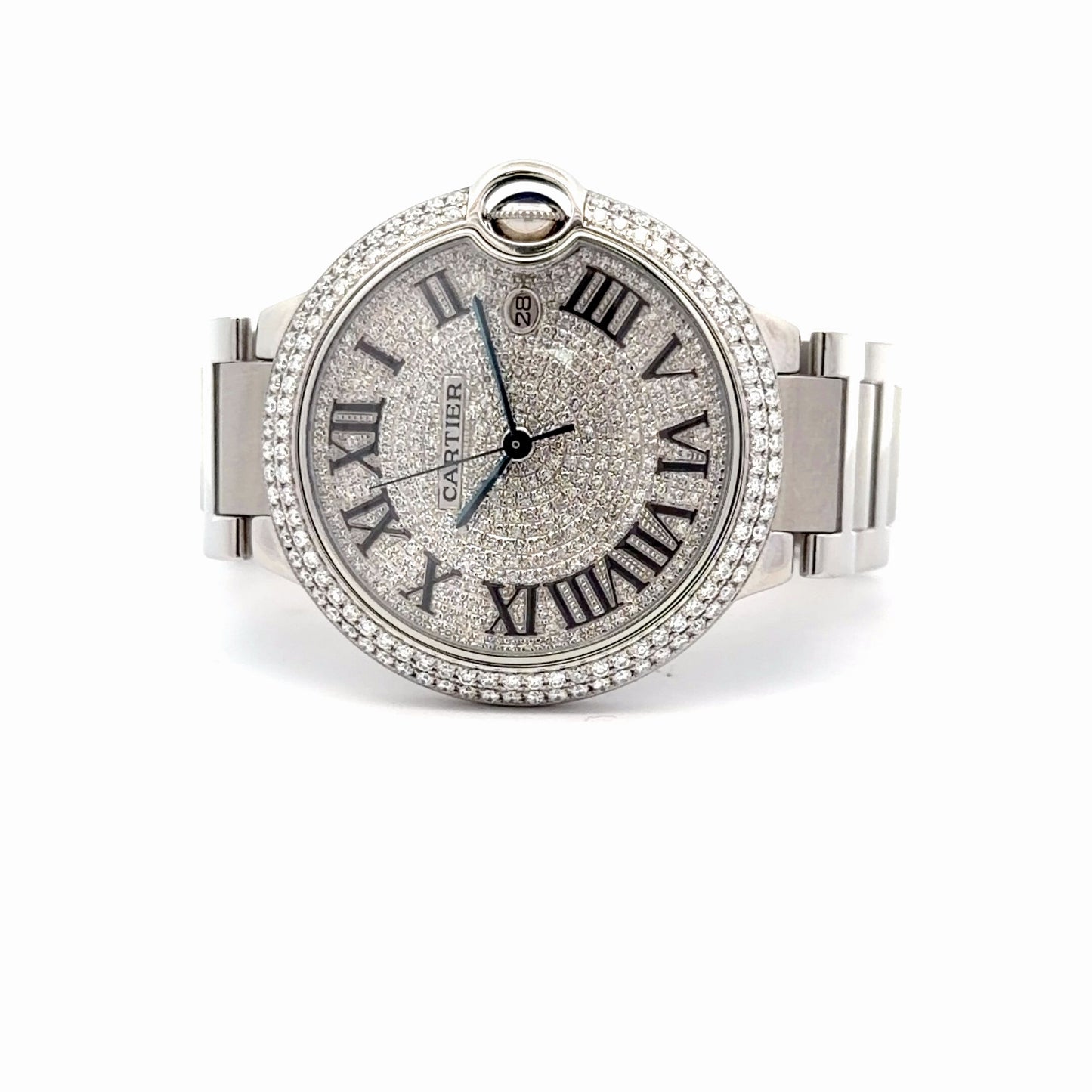 Mens Cartier Ballon Bleu Steel 42mm Diamond Watch