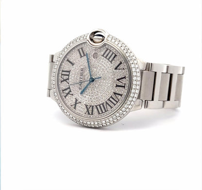 Mens Cartier Ballon Bleu Steel 42mm Diamond Watch