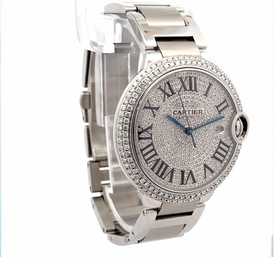 Mens Cartier Ballon Bleu Steel 42mm Diamond Watch