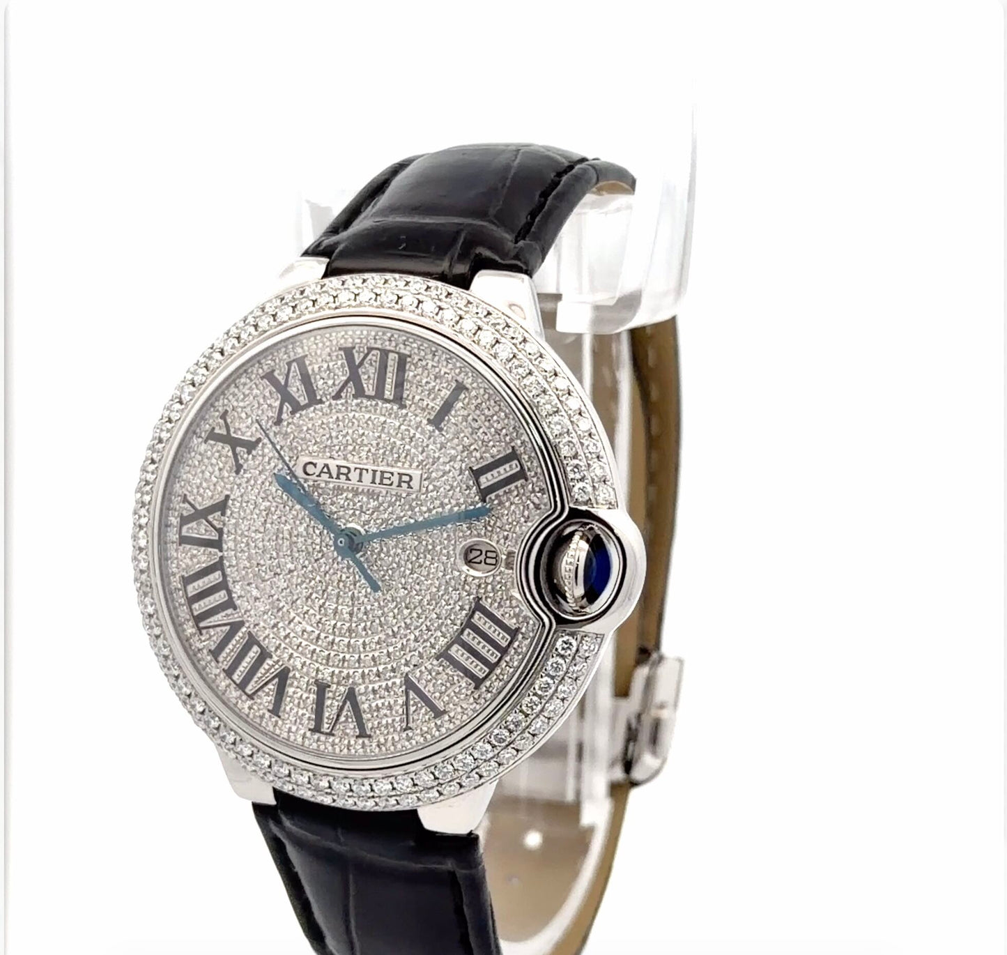 Mens Cartier Ballon Bleu Steel 42mm Diamond Watch