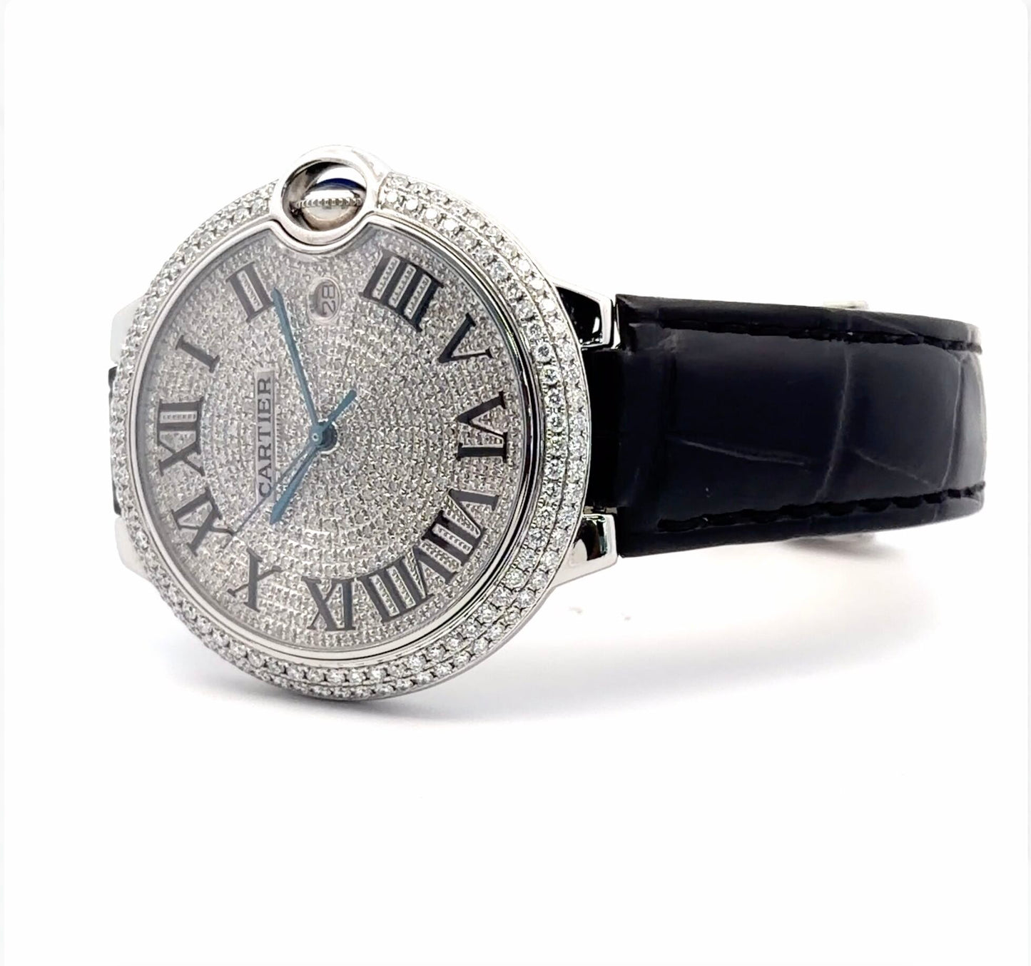 Mens Cartier Ballon Bleu Steel 42mm Diamond Watch