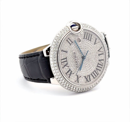 Mens Cartier Ballon Bleu Steel 42mm Diamond Watch