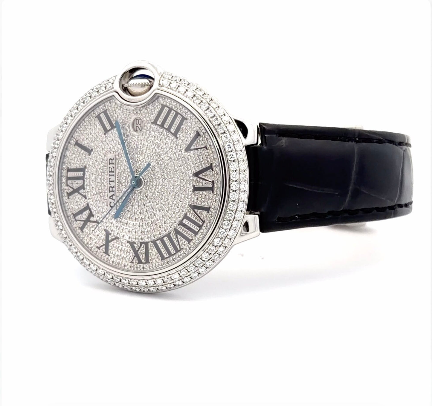 Mens Cartier Ballon Bleu Steel 42mm Diamond Watch
