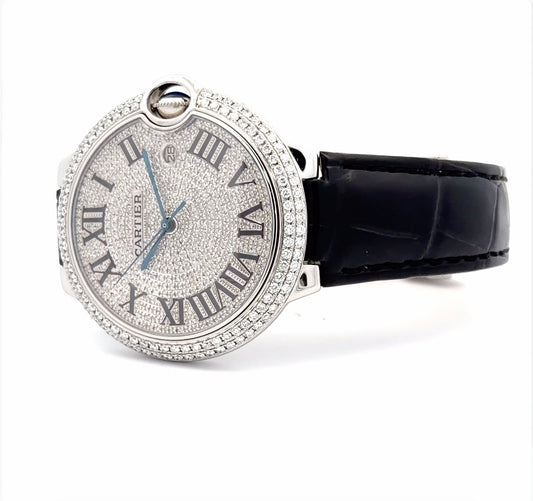 Mens Cartier Ballon Bleu Steel 42mm Diamond Watch