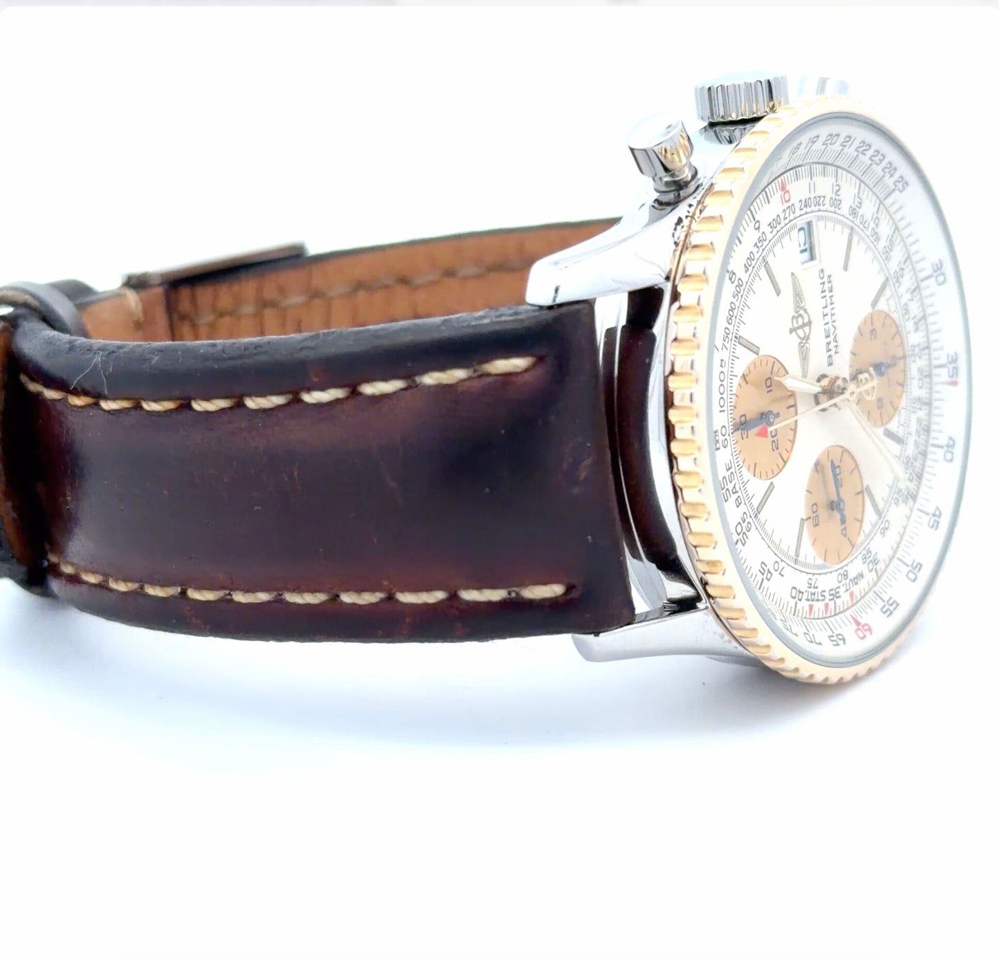 Mens Breitling Navitimer Chronograph 18K Yellow Gold/Steel Watch - 42mm