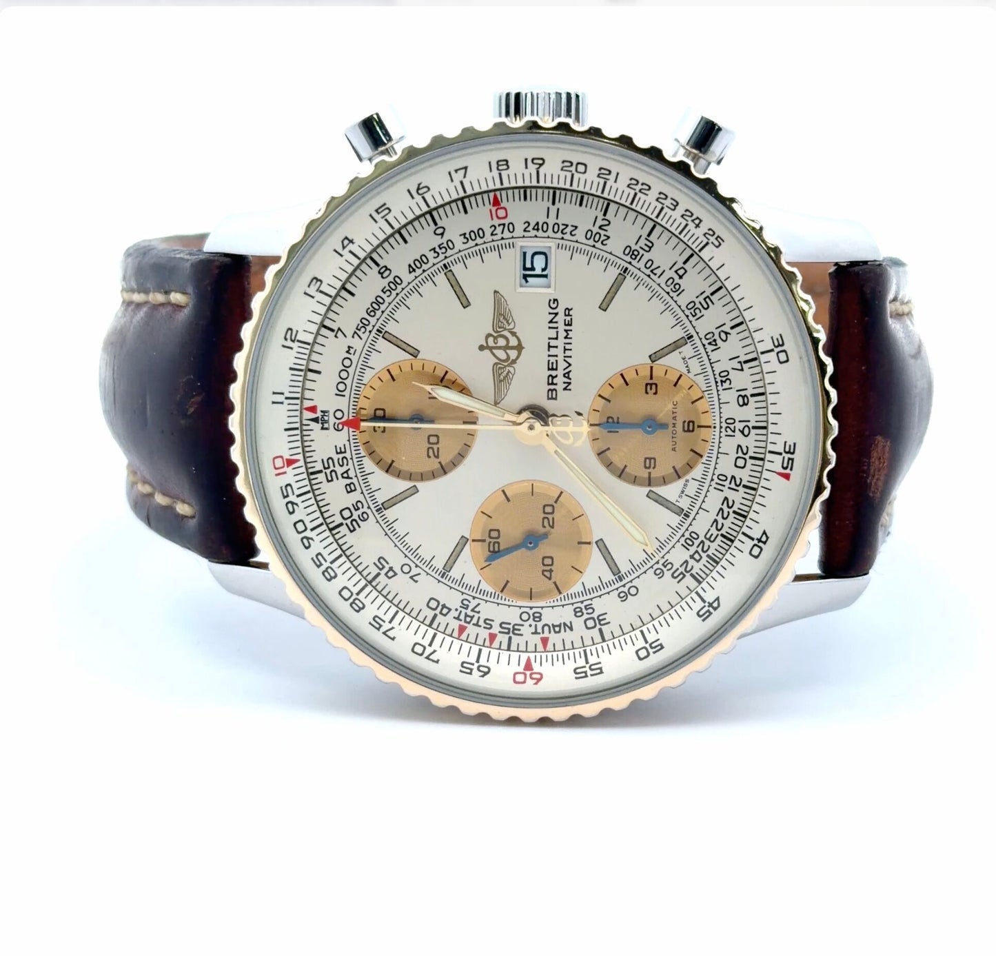 Mens Breitling Navitimer Chronograph 18K Yellow Gold/Steel Watch - 42mm