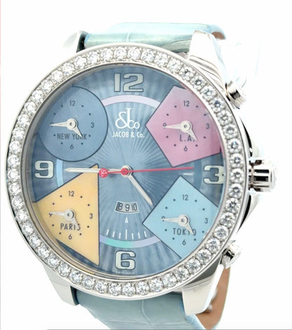 Mens Jacob & Co Five Time Zone JC Diamond Watch