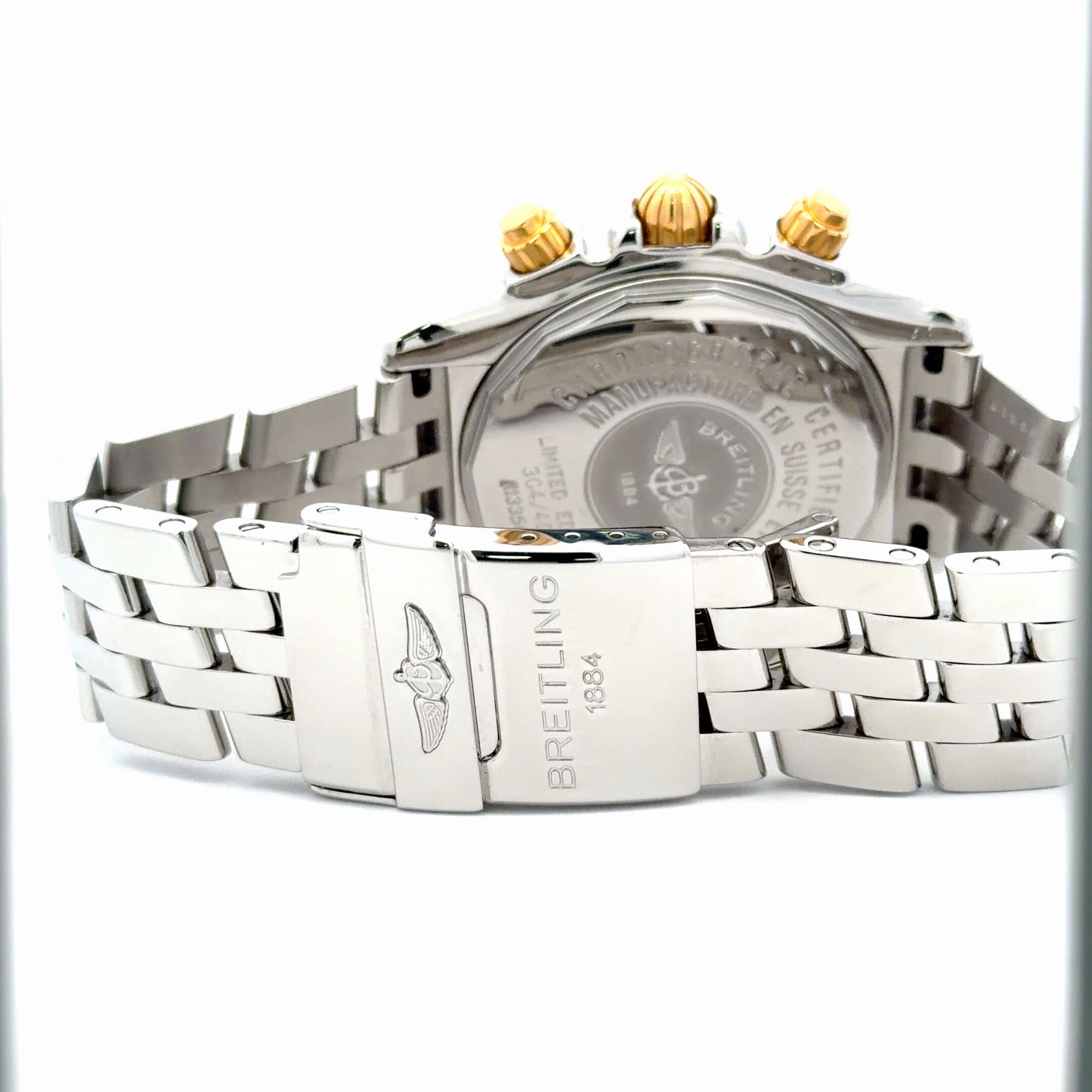 Mens Breitling Chronomat Evolution Chronograph 18K Yellow Gold/Steel Diamond Automatic Watch - 44mm
