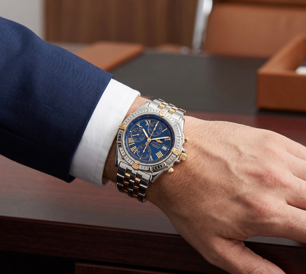 Mens Breitling Chronomat Crosswind Chronograph 18K Yellow Gold / Steel   Watch