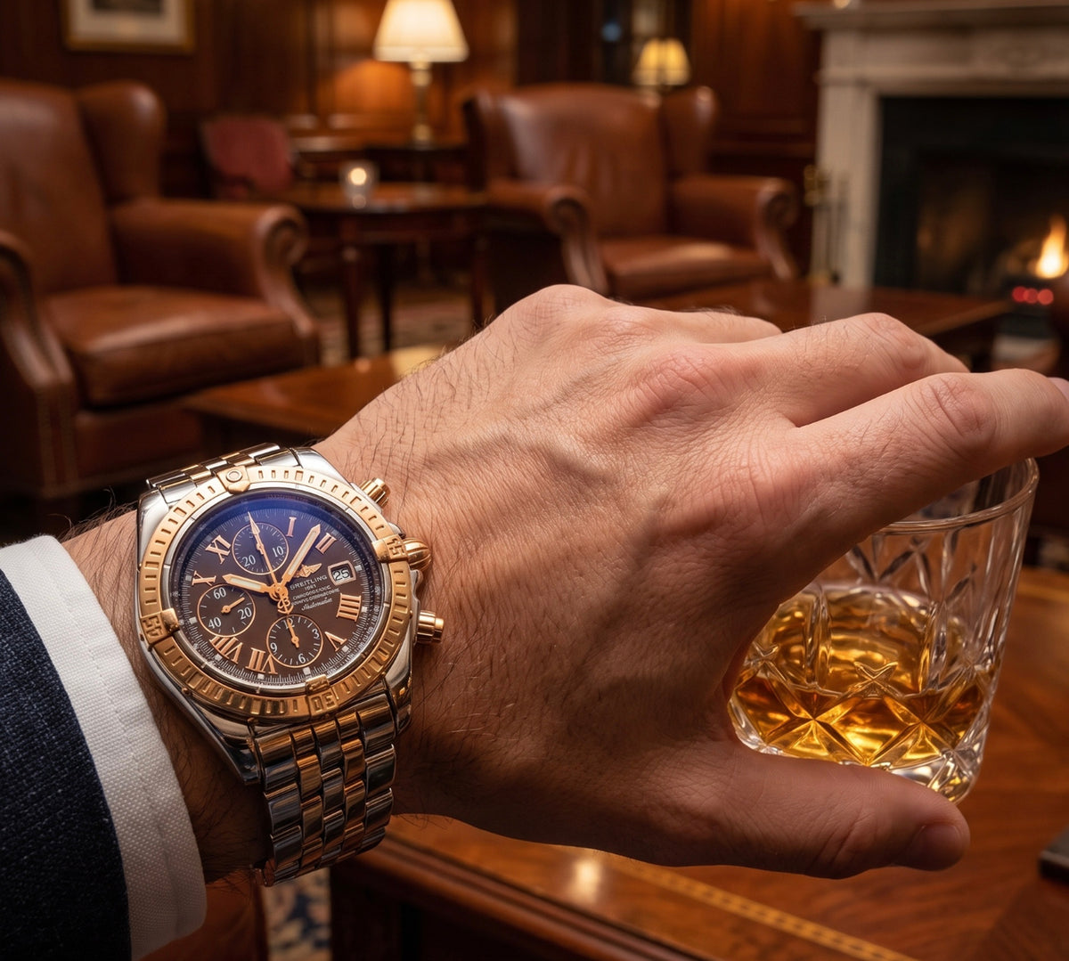 Mens Breitling Chronomat Evolution Chronograph 18K Rose Gold / Steel Watch