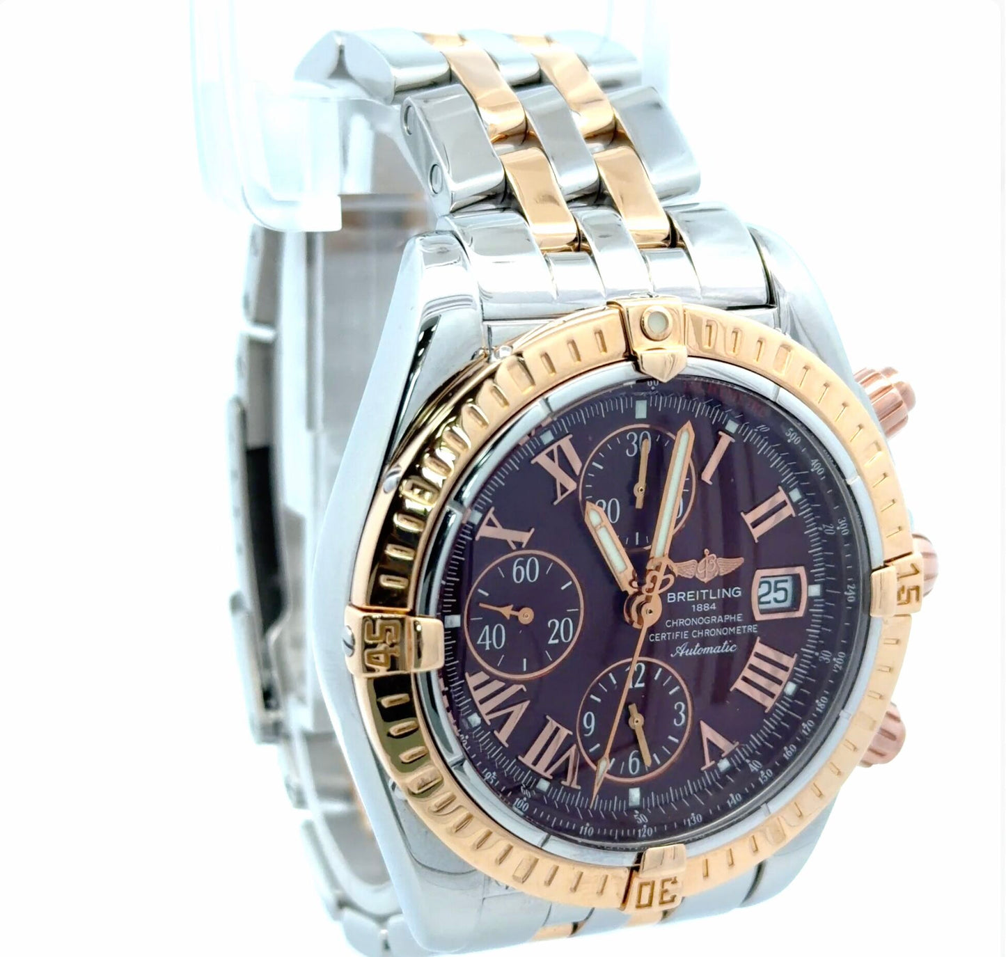 Mens Breitling Chronomat Evolution Chronograph 18K Rose Gold / Steel Watch