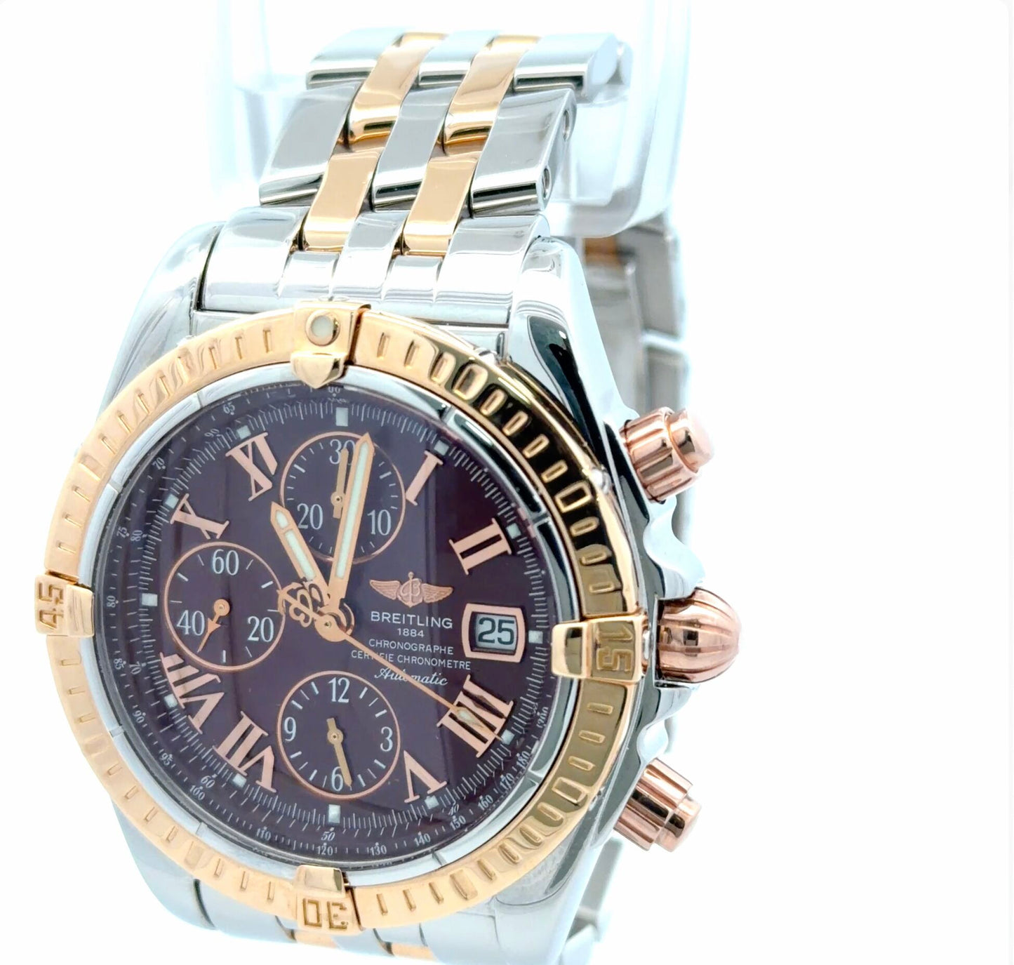 Mens Breitling Chronomat Evolution Chronograph 18K Rose Gold / Steel Watch