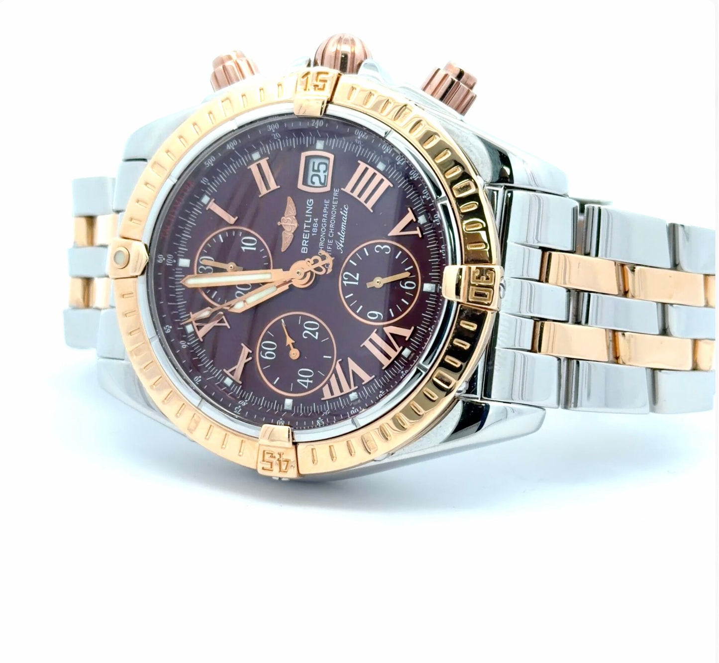 Mens Breitling Chronomat Evolution Chronograph 18K Rose Gold / Steel Watch