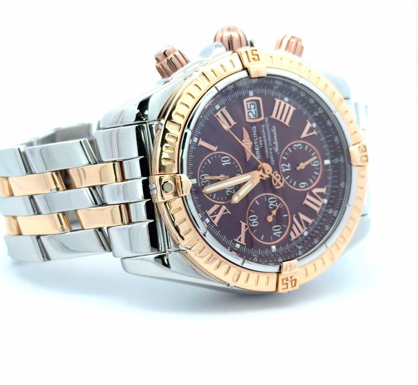 Mens Breitling Chronomat Evolution Chronograph 18K Rose Gold / Steel Watch