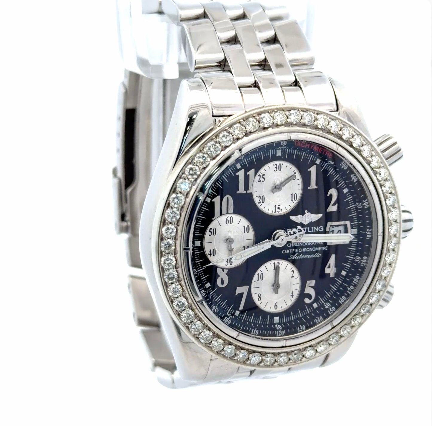 Mens Breitling Chronomat Evolution Chronograph White Gold / Steel  Diamond Watch