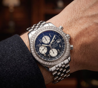 Mens Breitling Chronomat Evolution Chronograph White Gold / Steel  Diamond Watch