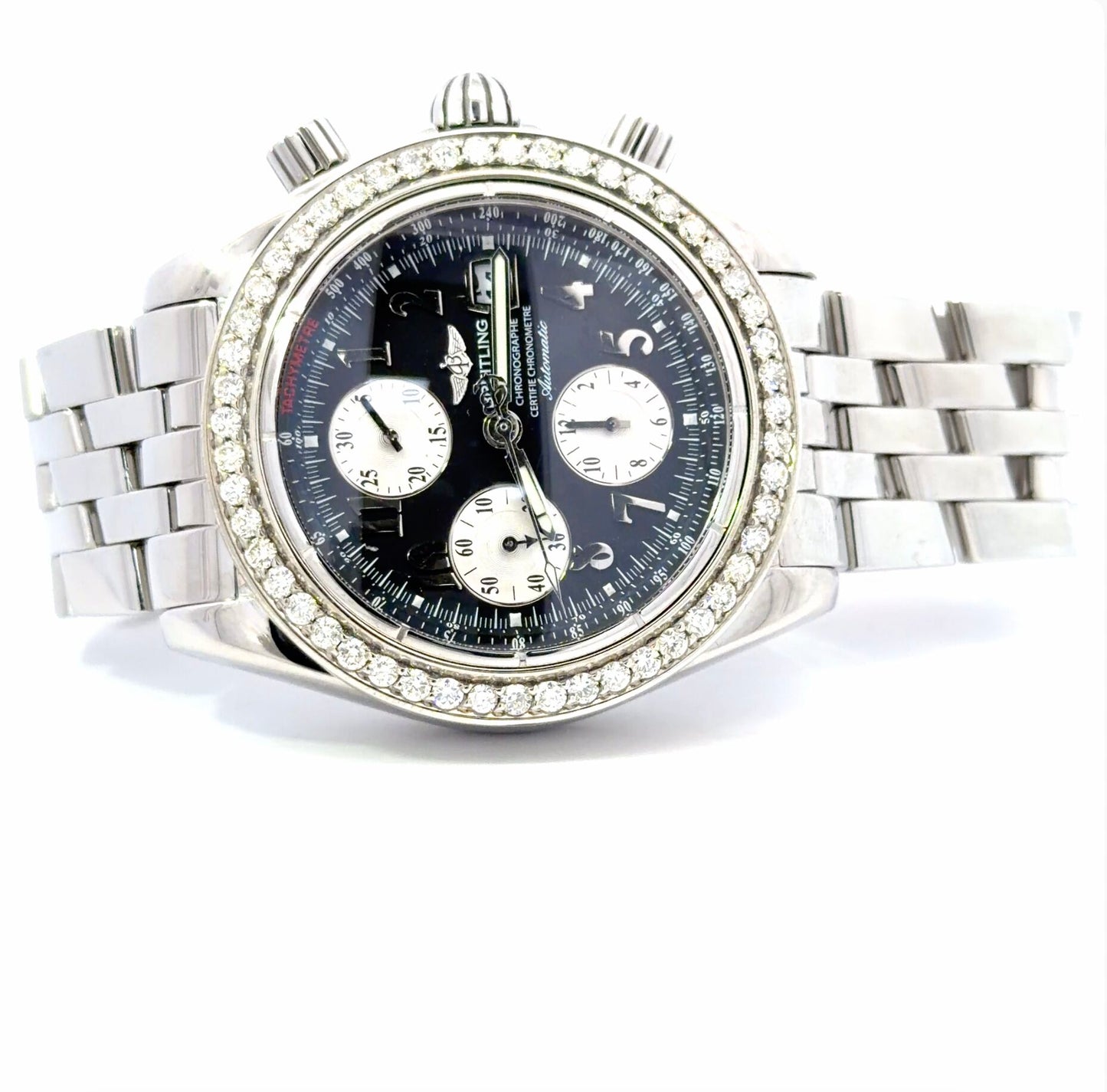 Mens Breitling Chronomat Evolution Chronograph White Gold / Steel  Diamond Watch