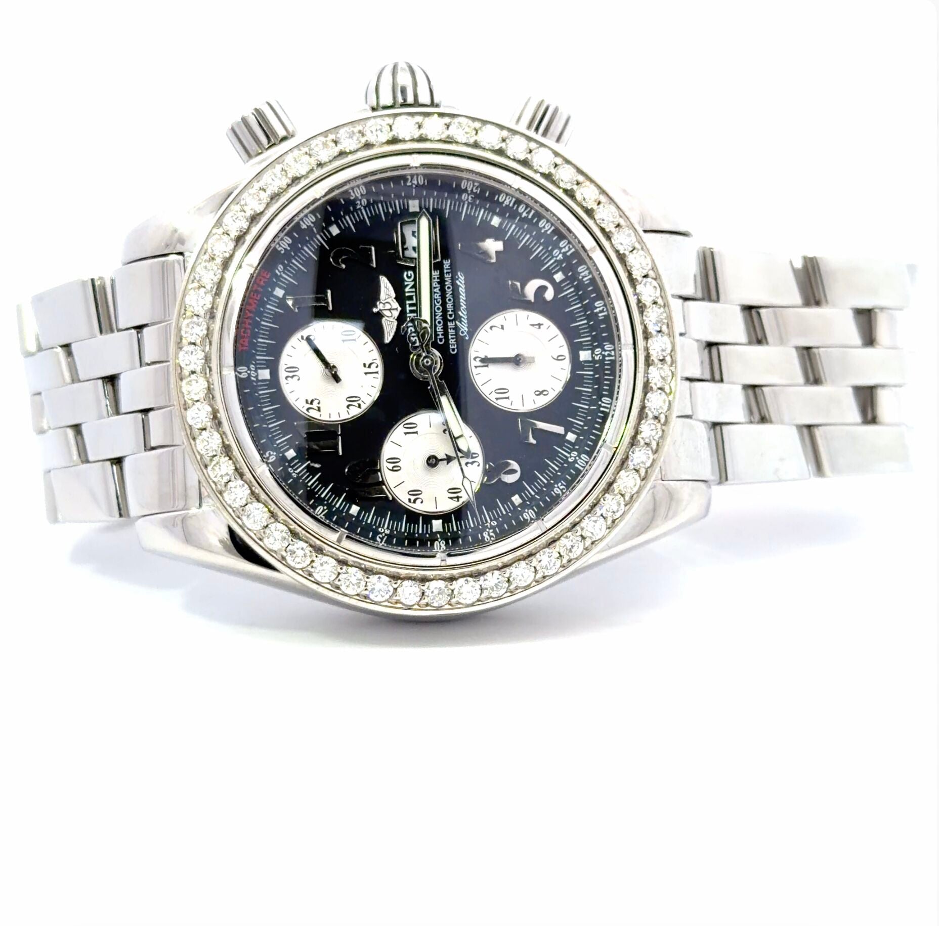Mens Breitling Chronomat Evolution Chronograph White Gold / Steel  Diamond Watch