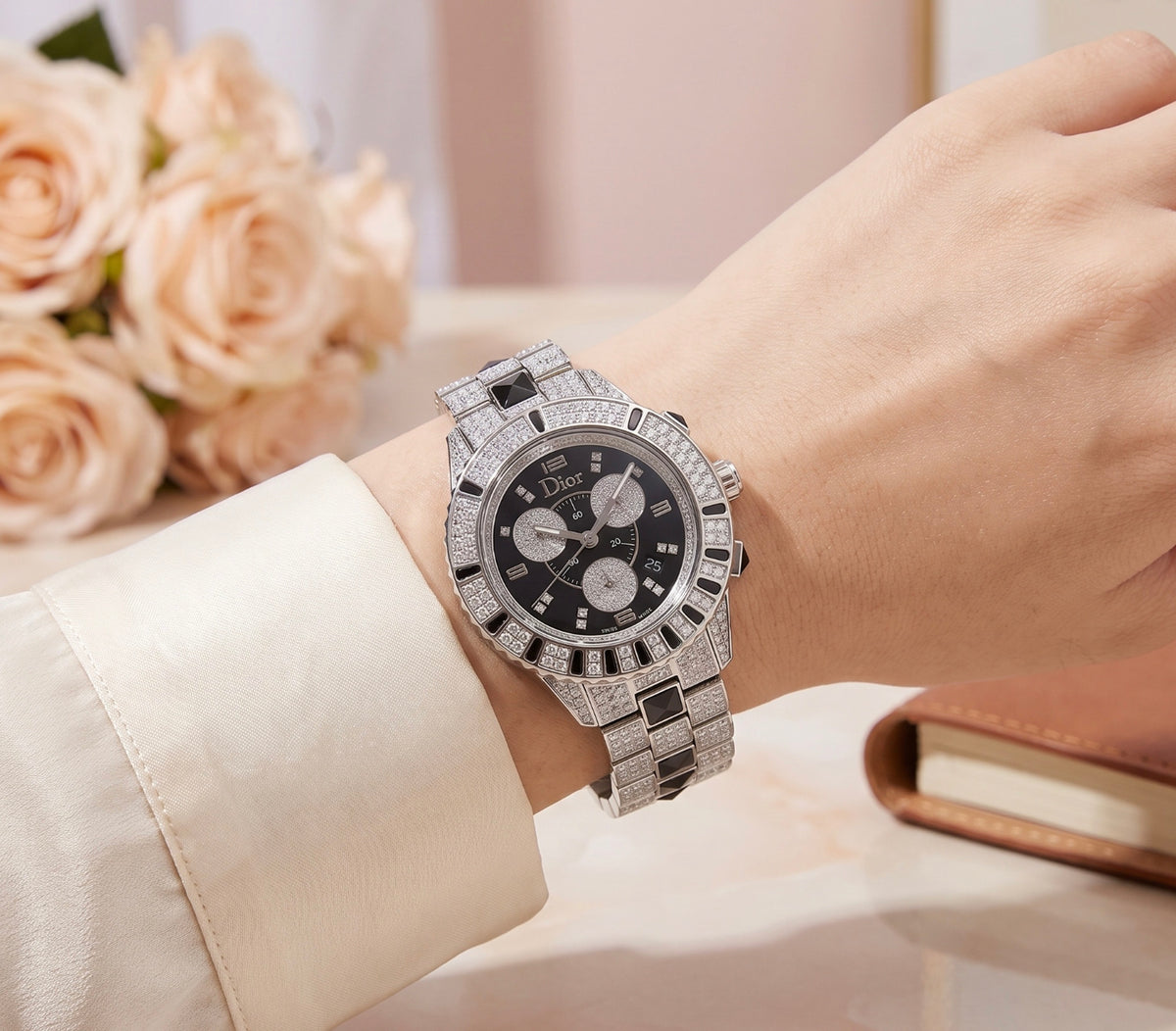 Womens Dior Christal Chronograph Sharon Stone Limited Edition Diamond Watch