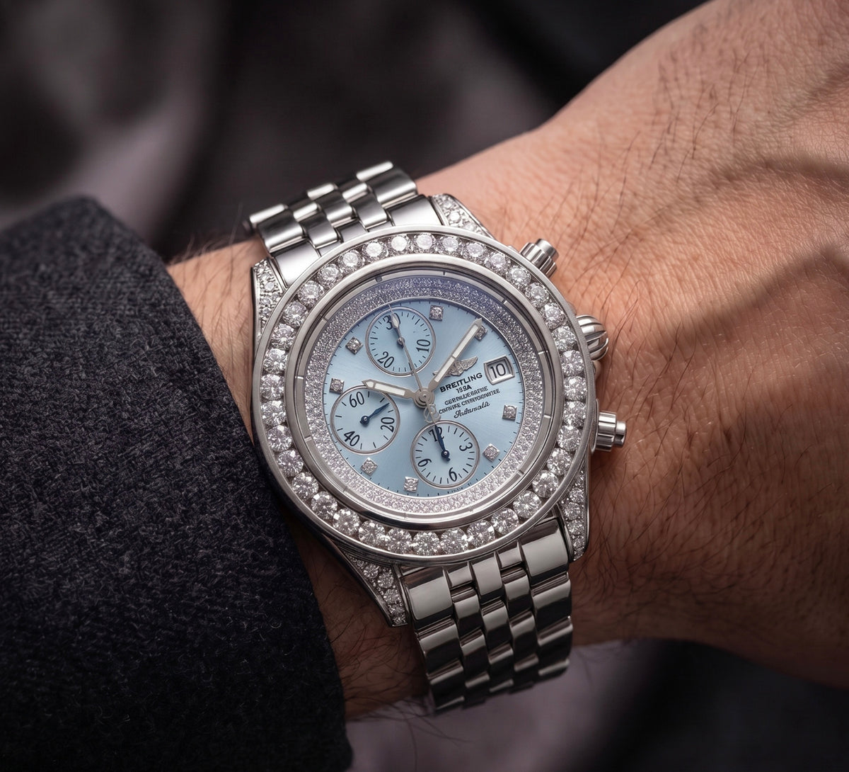Mens Breitling Chronomat Evolution Chronograph Steel  Diamond Watch