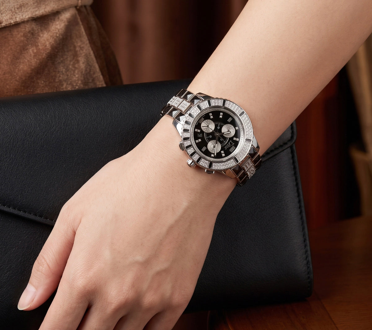 Womens Dior Christal Chronograph Diamond Quartz Watch