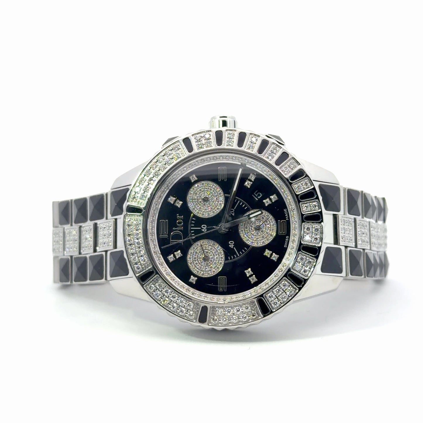 Womens Dior Christal Chronograph Diamond Quartz Watch