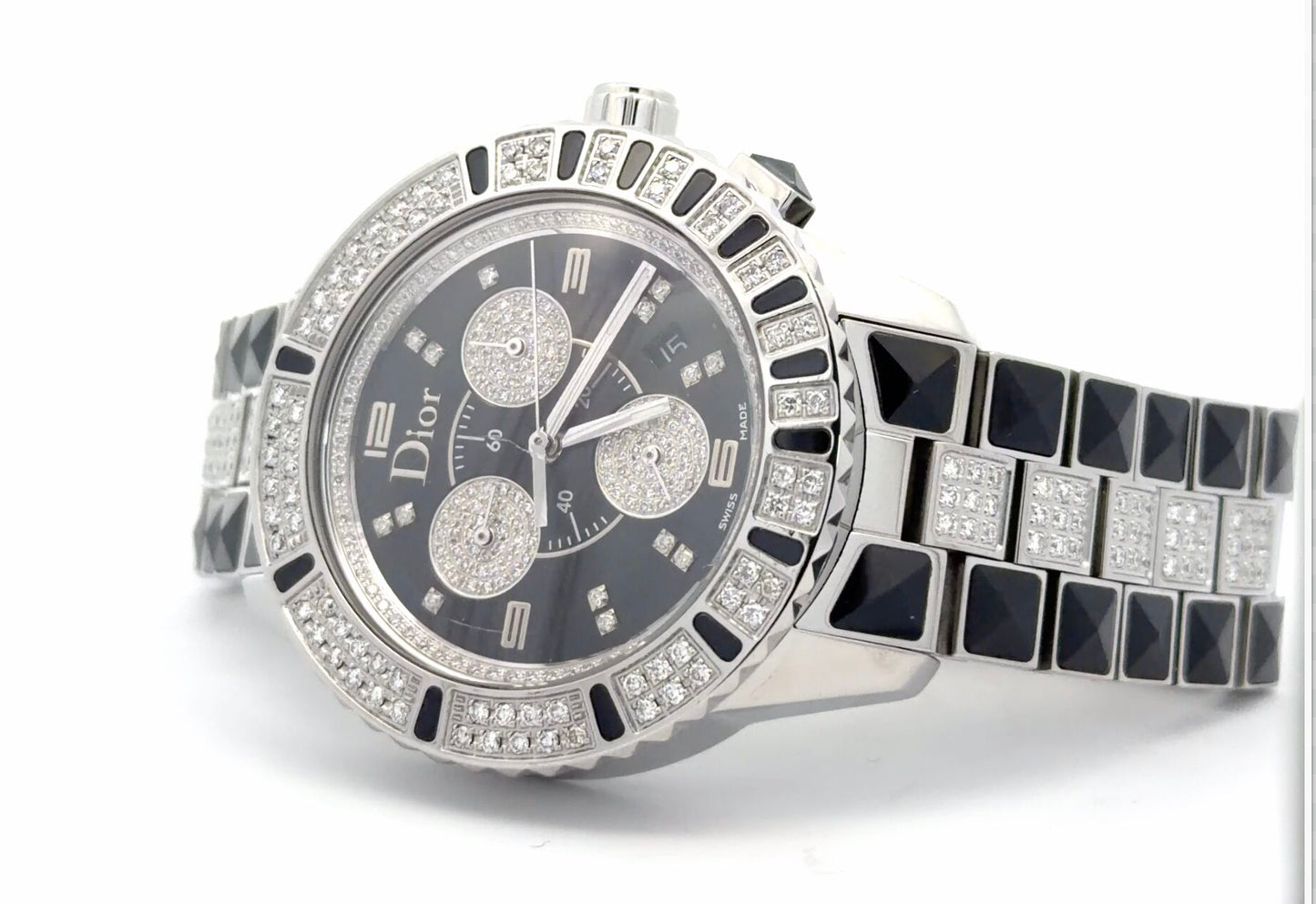 Womens Dior Christal Chronograph Diamond Quartz Watch
