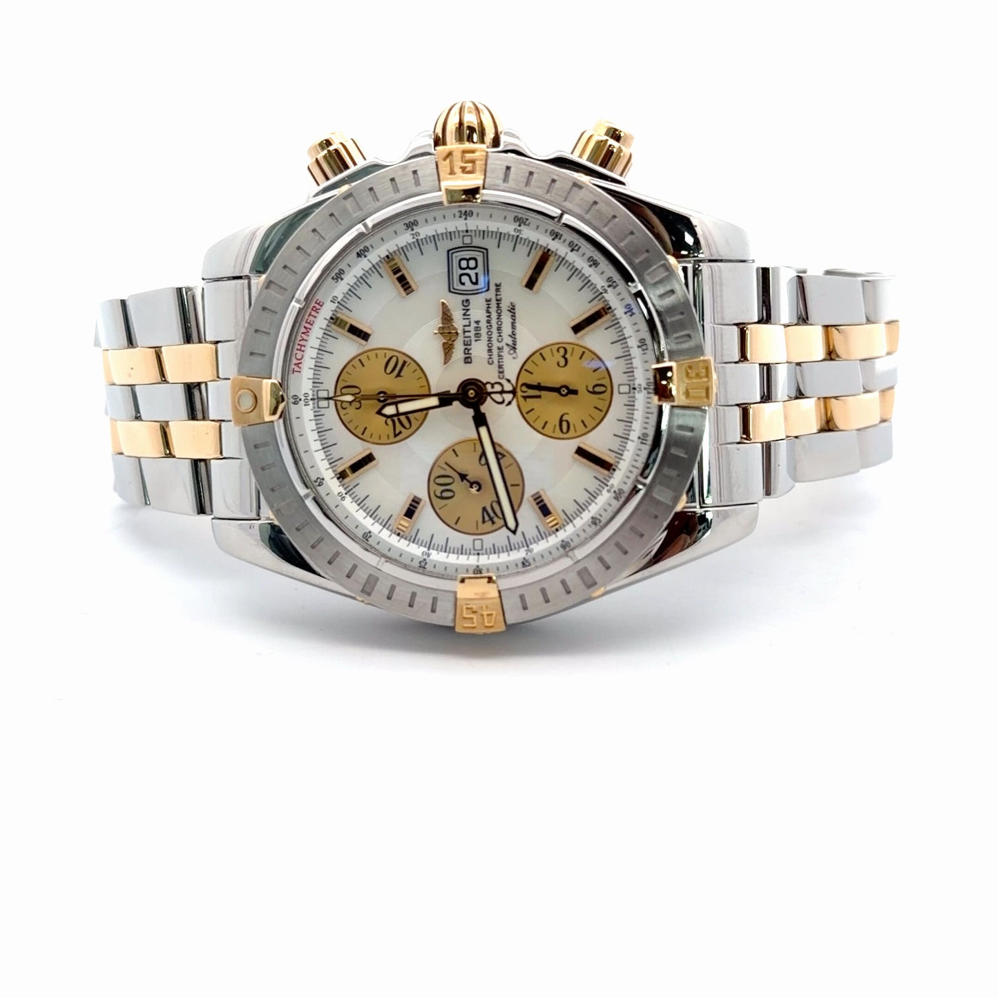 Mens Breitling Chronomat Evolution Chronograph 18K Yellow Gold/Steel Watch