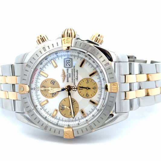Mens Breitling Chronomat Evolution Chronograph 18K Yellow Gold/Steel Watch