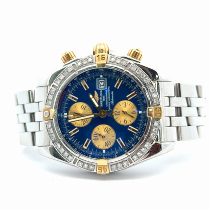 Mens Breitling Chronomat Evolution Chronograph 18K Yellow Gold/Steel  Diamond Watch