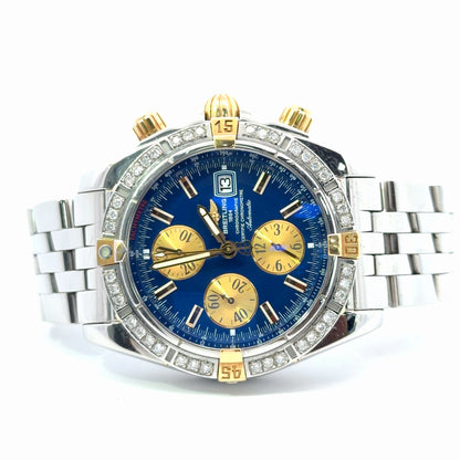 Mens Breitling Chronomat Evolution Chronograph 18K Yellow Gold/Steel  Diamond Watch