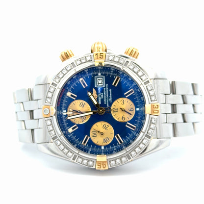 Mens Breitling Chronomat Evolution Chronograph 18K Yellow Gold/Steel  Diamond Watch