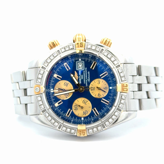 Mens Breitling Chronomat Evolution Chronograph 18K Yellow Gold/Steel  Diamond Watch