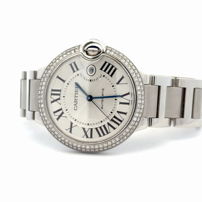Mens Cartier Ballon Bleu Steel Diamond Automatic Watch