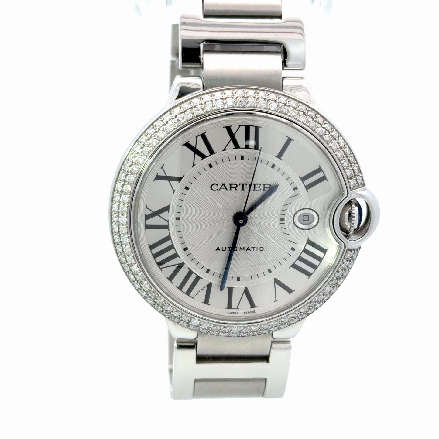 Mens Cartier Ballon Bleu Steel Diamond Automatic Watch