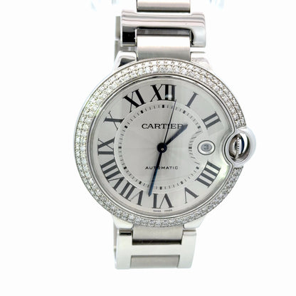 Mens Cartier Ballon Bleu Steel Diamond Automatic Watch