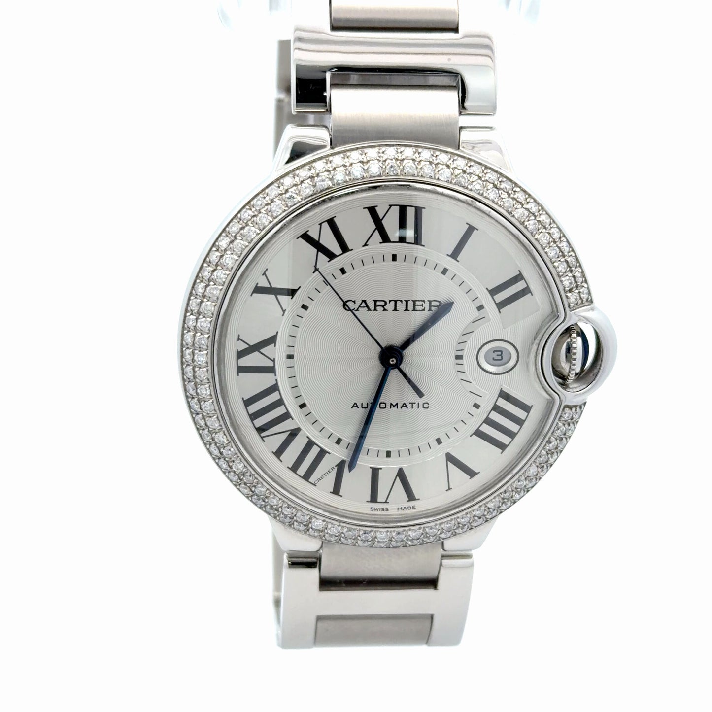 Mens Cartier Ballon Bleu Steel Diamond Automatic Watch