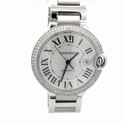 Mens Cartier Ballon Bleu Steel Diamond Automatic Watch