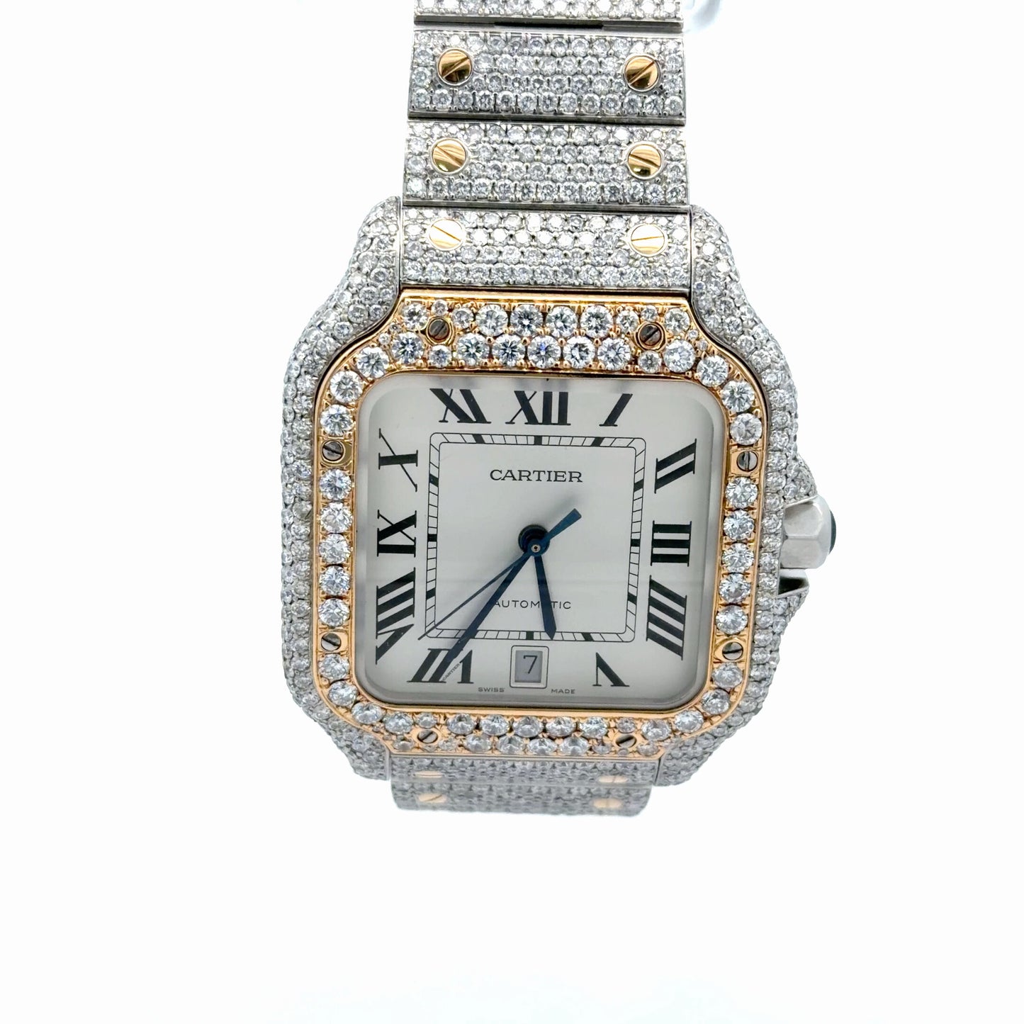 Mens Cartier Santos De Cartier 18K Gold/Steel Diamond Automatic Watch