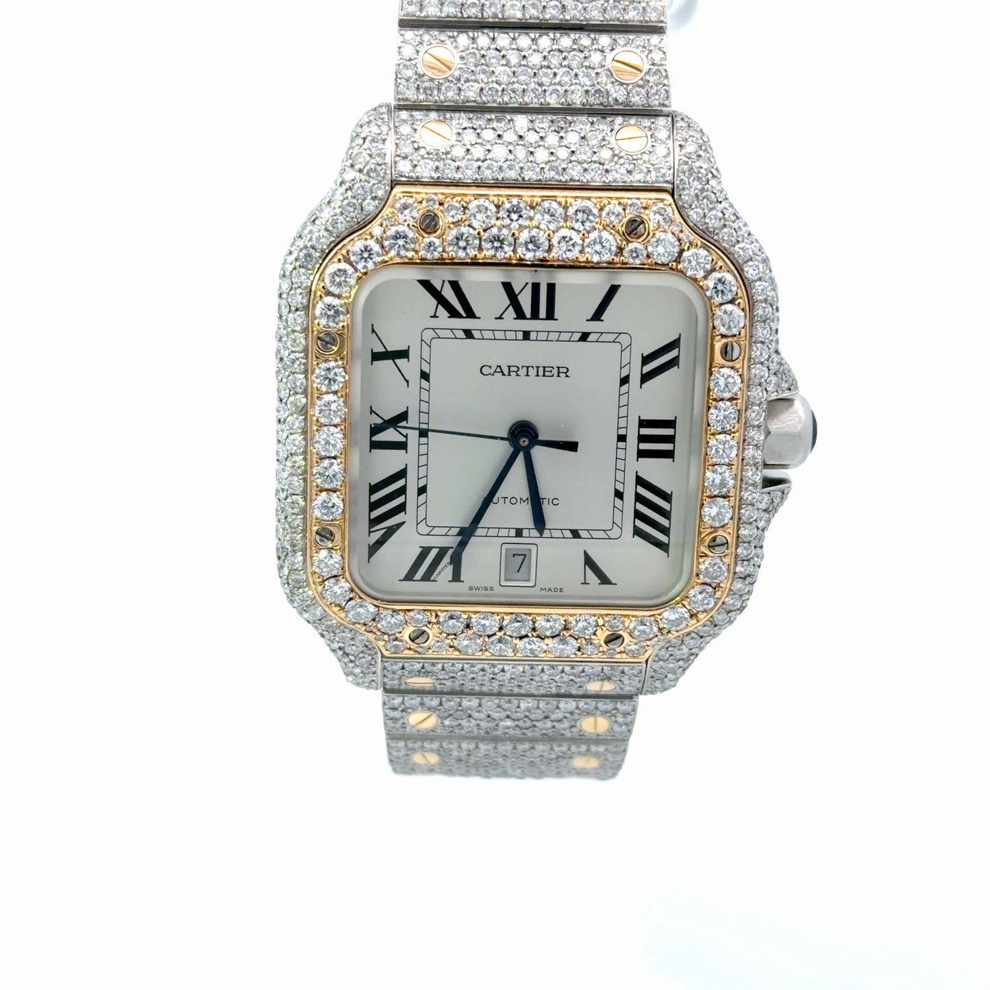 Mens Cartier Santos De Cartier 18K Gold/Steel Diamond Automatic Watch