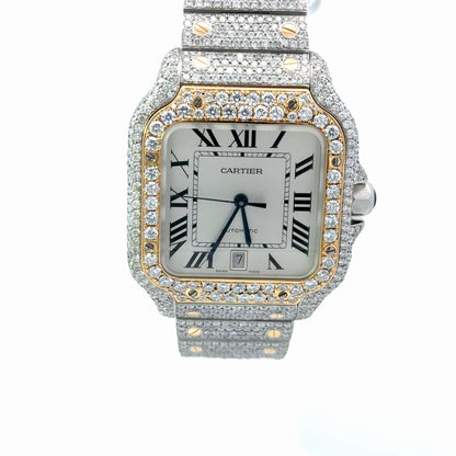 Mens Cartier Santos De Cartier 18K Gold/Steel Diamond Automatic Watch