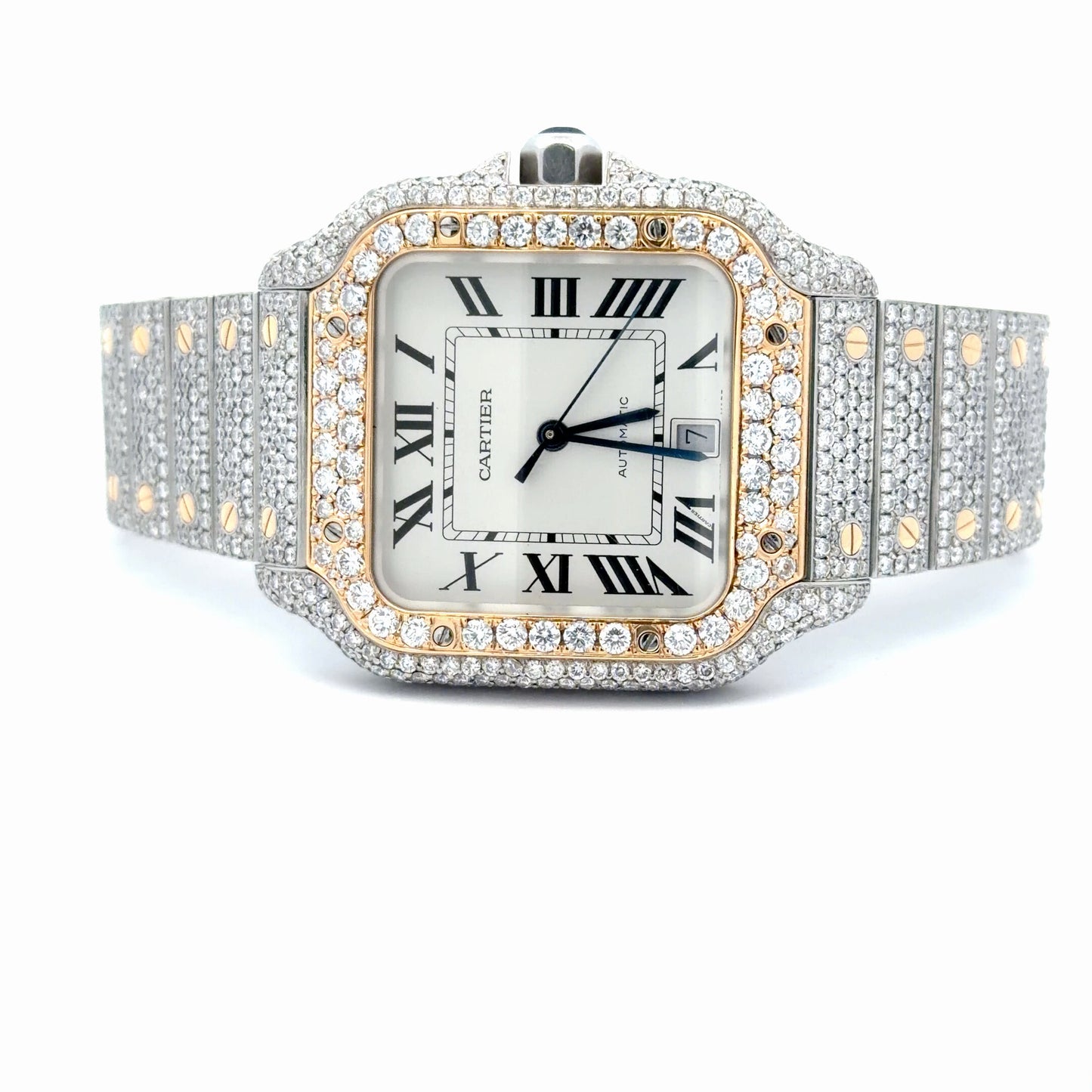 Mens Cartier Santos De Cartier 18K Gold/Steel Diamond Automatic Watch