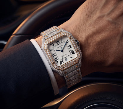 Mens Cartier Santos De Cartier 18K Gold/Steel Diamond Automatic Watch